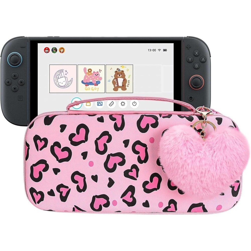 Pink Hearts Nintendo Switch 2 Carrying Case with Heart Pendant and Handle NEW